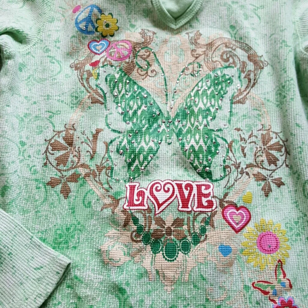 The Children’s Place Girls Waffle Knit Hoodie Long Sleeve Size L Green